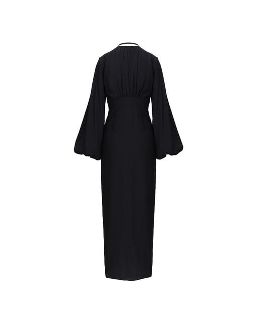 Lita Couture Black Ample-Sleeve Maxi Silk Dress