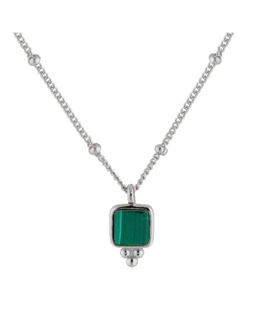 Bermuda Watch Company Metallic Annie Apple Dulcie Sterling Silver, Green Natural Malachite Pendant Beaded Necklace