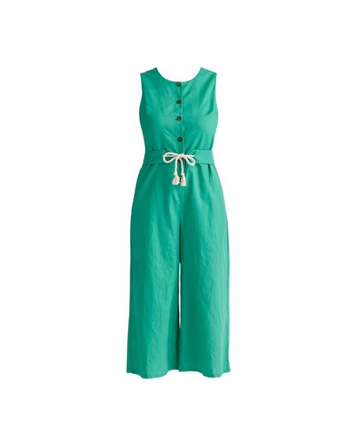 Paisie Green Belted Linen Blend Jumpsuit