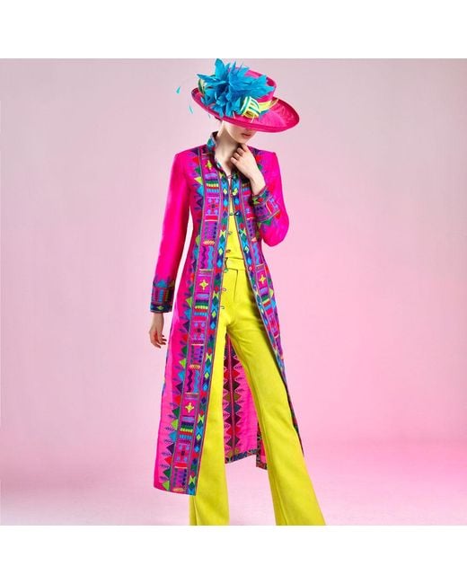 Beatrice von Tresckow Pink Embroidered Silk Nomad Long Coat