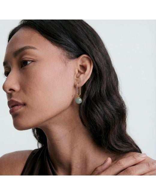 seree White Pin Green Jade Bead Gold Earrings