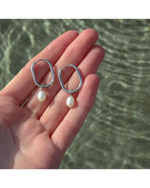 FV Jewellery Metallic Steel Me With Fresh Water Pearl Huggies