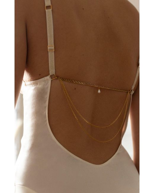 SAETA Paris Blue Neutrals Satin Silk & Jewelry Bodysuit