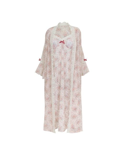 Luna Luz Orange Etoile Floral Slip & Robe Ensemble