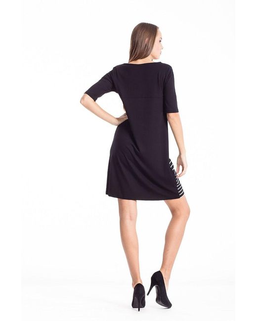 Conquista Black Stripe Detail A Line Stretch Dress