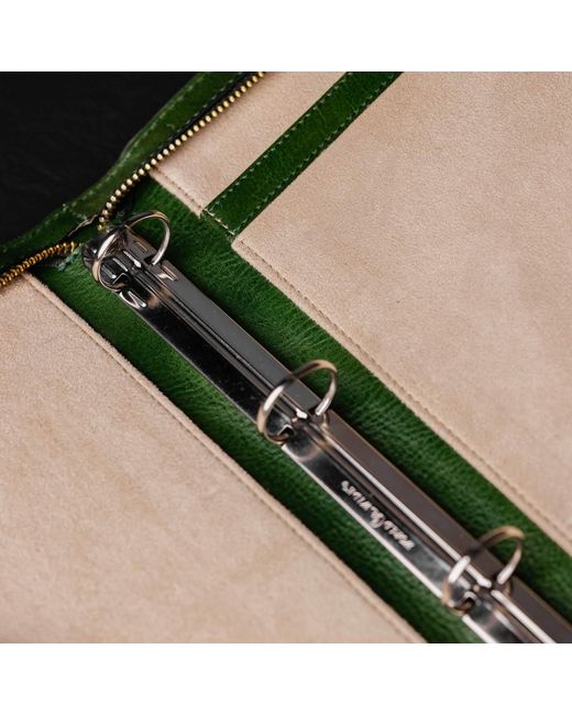 Time Resistance Green Leather Portfolio With Binder for men