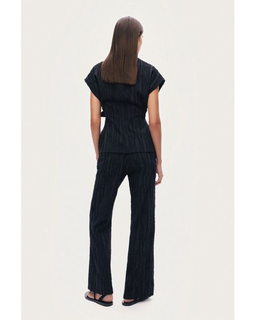 Nocturne Black Textured Relaxed-Fit Pants