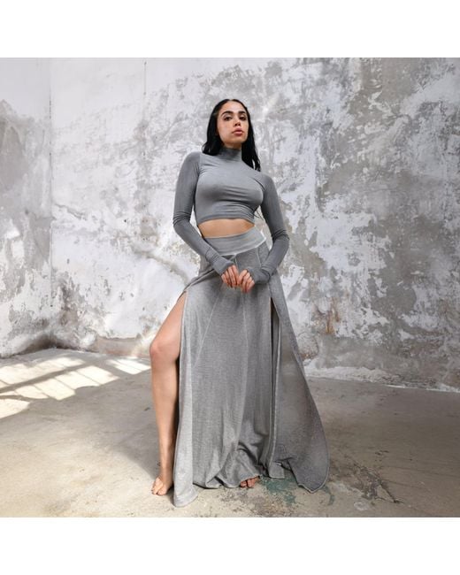Zhenabia Gray Zhe Skirt Boho High Slit Maxi Skirt