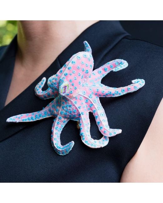 Nana Watanabe Blue Flora Octopus – Sculptural Embroidered Brooch