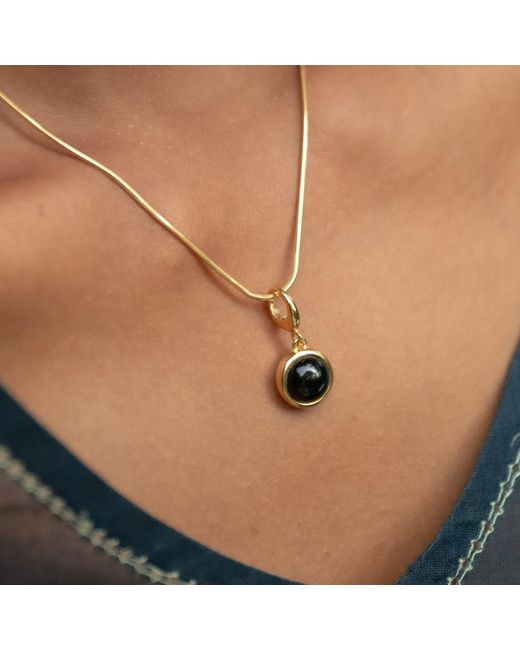 Lily Charmed Metallic Plated Onyx Healing Stone Necklace With Round Snake Chain