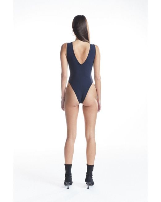 No'design Blue V-Neck Thick Strap Bodysuit