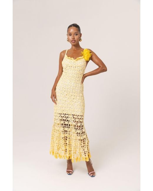 Andreeva Yellow Butter Chrysanthemum Midi Handmade Crochet Dress