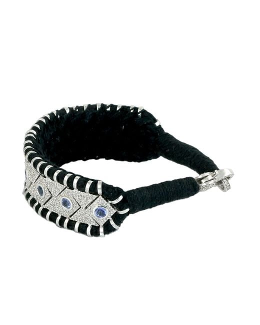 Artisan Black 925 Sterling Diamond & Tanzanite Cord Statement Bracelet
