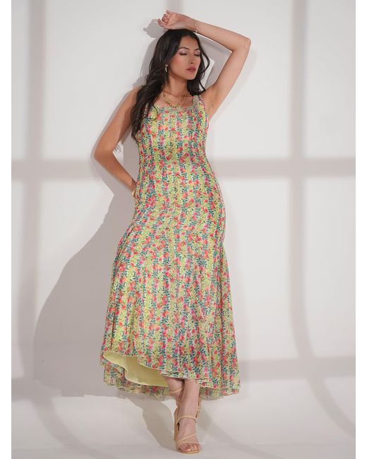 Rose & Nancy Natural Annie Fit & Flare Hand Embellished Fruit Floral Print Maxi Dress