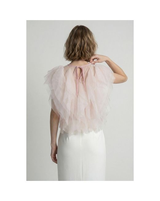 Modenaire Pink Sheer Tulle Blouse With Cascading Ruffles