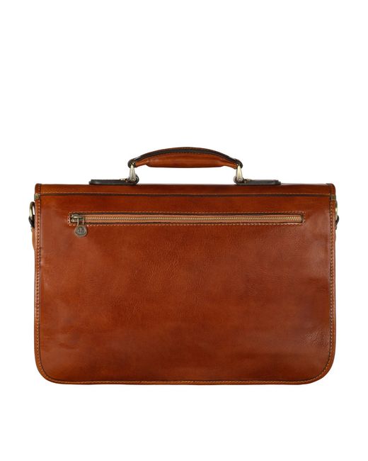 Time Resistance Brown Leather Briefcase Laptop Bag for men