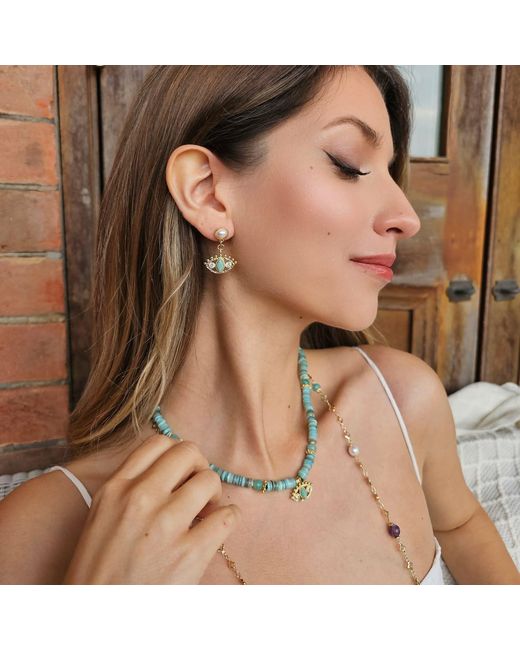 Farra Blue Shell With Turkish Evil Eye Pendant Necklace