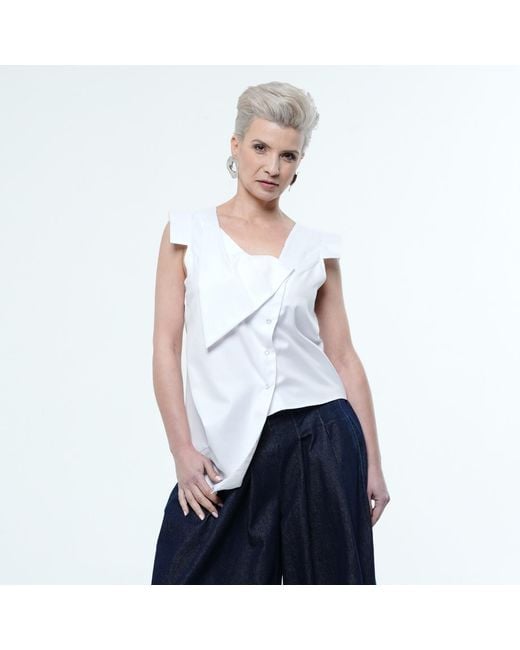 Metamorph Blue Asymmetrical Buttoned Top