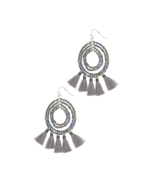 Saachi Metallic Beaded Tassel Hoop Earrings