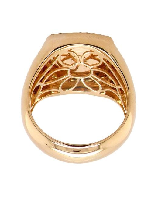 Artisan Metallic 18K Diamond Halo Signet Ring With Sunburst Engraving