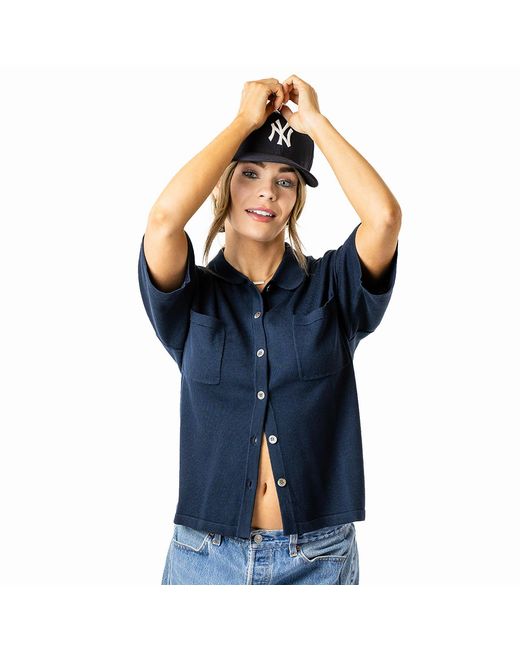 Zenzee Blue Silk Cashmere Boyfriend Short Sleeve Polo Shirt