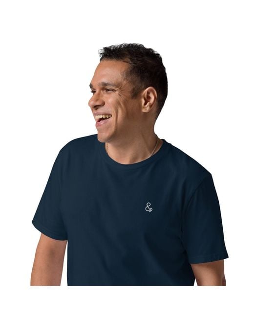 Anchor and Crew Blue Ampersand Signature Organic Cotton Embroidered T-Shirt for men