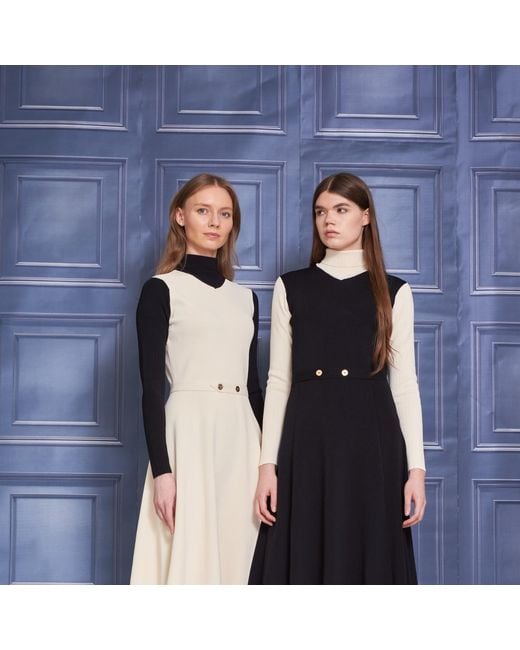 Roch Perel Natural Neutrals Ivory And Contrast Knitted Dress