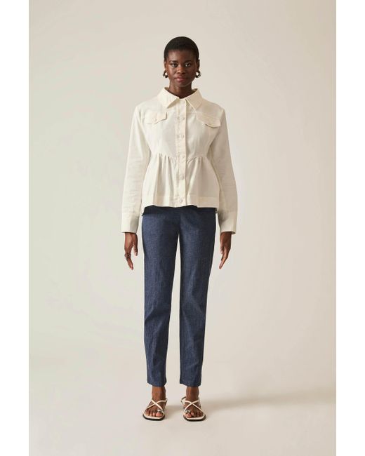 James Lakeland White Peplum Denim Jacket