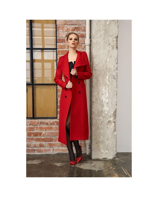 AVENUE No.29 Red Long Wool Double Breasted Coat