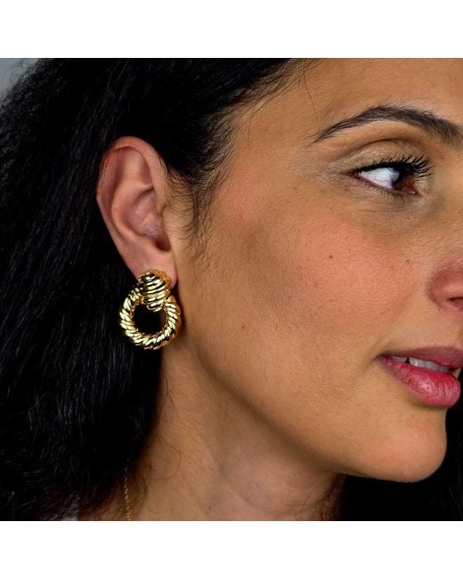 Harfi Metallic Chunky Croissant Textured Donut Dangle Plated Earrings