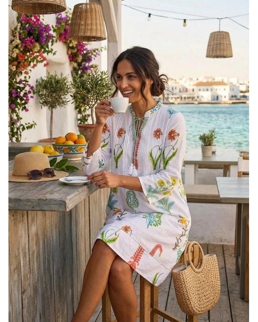 NoLoGo-chic White Botanical Tassel Kurta Cotton Multi
