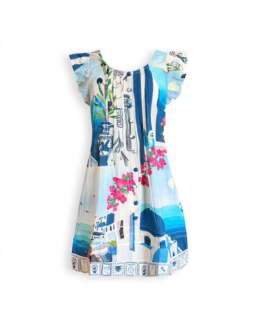 Pick Happy Blue Ruffle Sleeve Pintuck Mini Dress