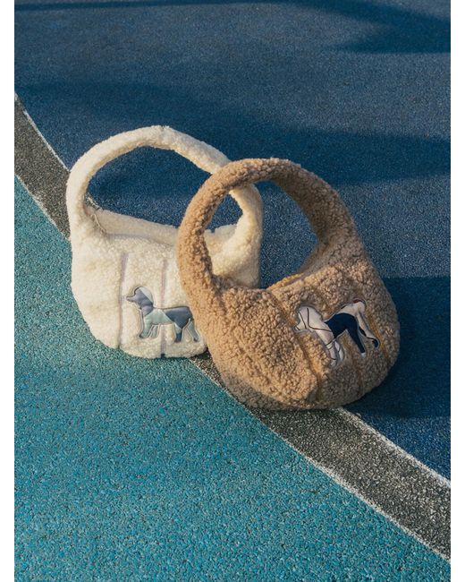 Lost Pattern Gray Pan Pan Half Moon Shearling Bag
