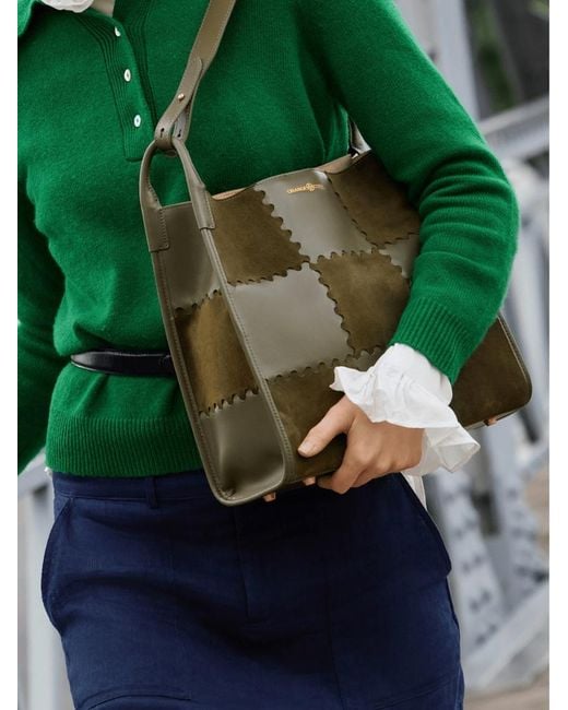 Orange Cube Green Large Mosaic Square Stitch Tote Bag