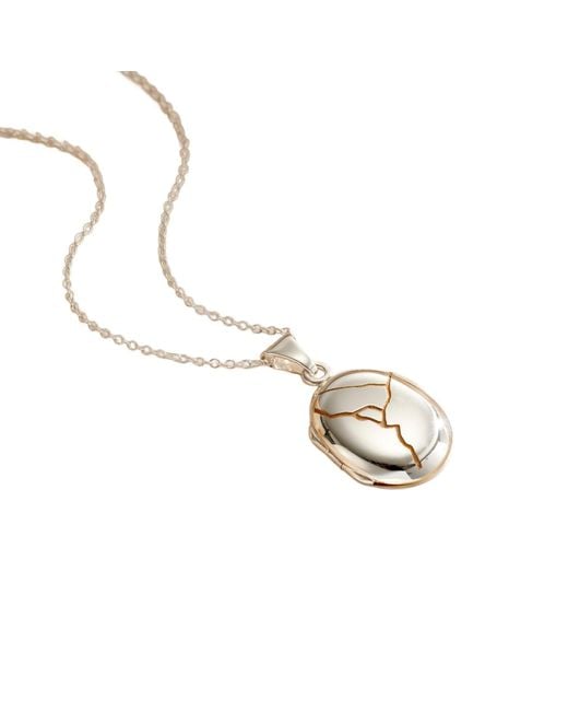 Posh Totty Designs Metallic Sterling Kintsugi Oval Locket Necklace