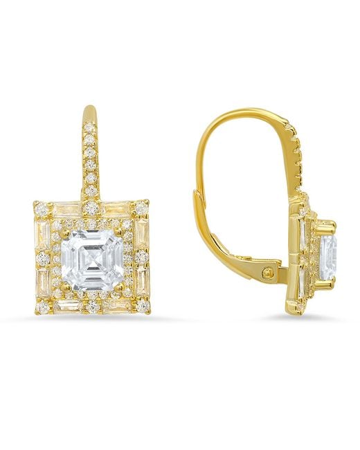 Kylie Harper Metallic Asscher Cut Halo Diamond Cz Leverback Earrings