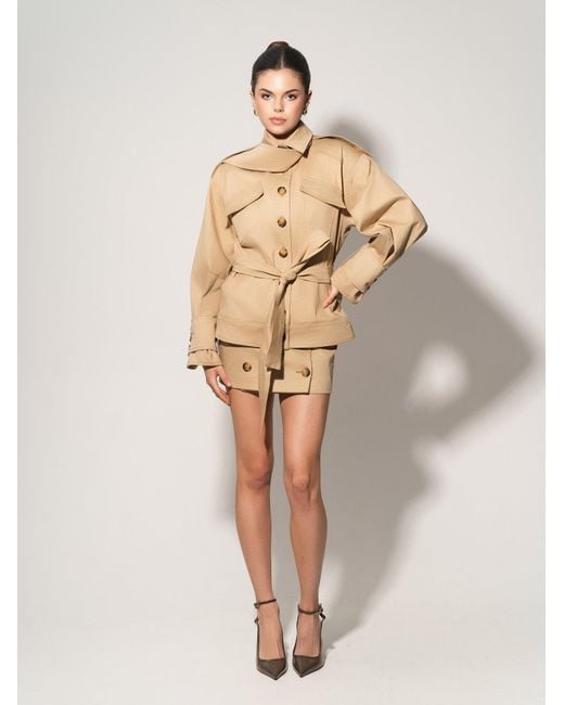 Tia Dorraine Natural Neutrals Oversized Belted Trench Jacket & Mini Skirt Set