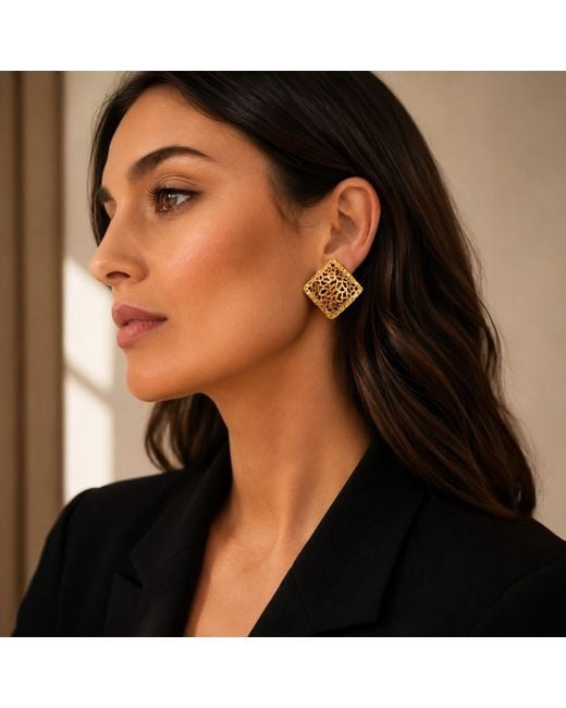 Vstyle Yellow Vintage-Tone Openwork Statement Earrings