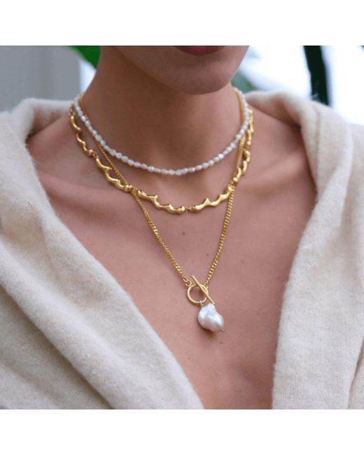LINYA JEWELLERY Metallic Yao Baroque Pearl Chain Necklace