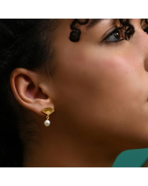 Janus Edinburgh Yellow Vermeil Ouroboros Fan Earrings With Freshwater Pearls