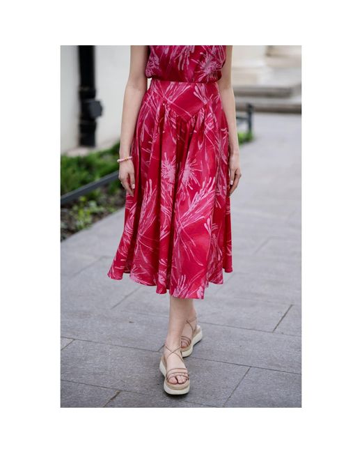 Oh!Zuza Pink Rose Echo Viscose Midi Skirt Pockets
