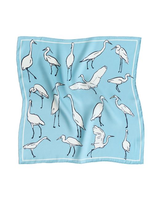 Lost Pattern Blue Little Egret Silk Pocket Square for men