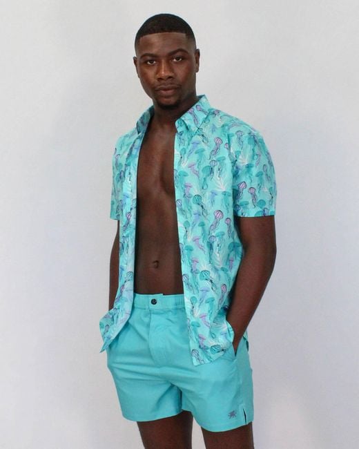 Lords of Harlech Blue Tim Jellyfish Shirt In Lagoon for men