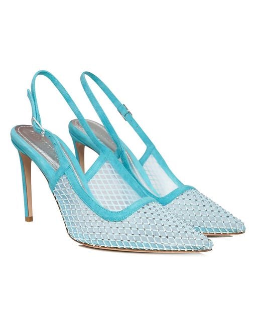 Ginissima Blue Iana Suede-Mesh Shoes With Sparkly Details, Aqua