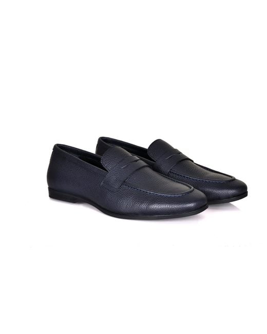 DAVID WEJ Blue Lorenzo Grained Leather Loafers for men