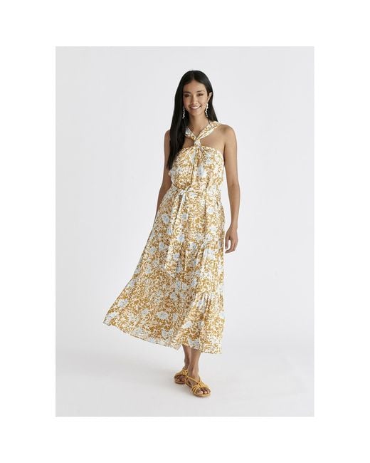 Paisie Metallic Tiered Halterneck Maxi Dress