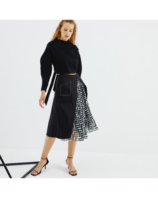 Mirimalist Black Zigzag Pleated Midi Skirt