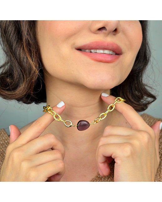 Harfi Metallic Amethyst February Birthstone Statement Pendant Necklace