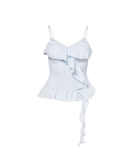 Amy Lynn Blue Stefania Draped Ruffles Top