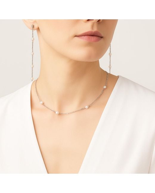 Unaloe White Sterling Pearl Chain Drop Earrings – Contemporary Minimalist Designer Jewelry